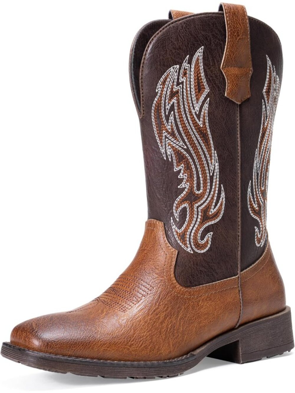 Men Blocked Brown Embroidery Square Toe Vaqueros Para Hombre Western Cowboy Boot